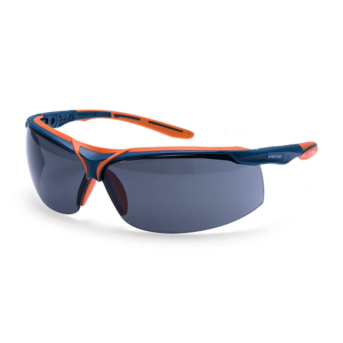 Sunglasses with blue and orange frame with smoke lenses from Glowsafetyvest
