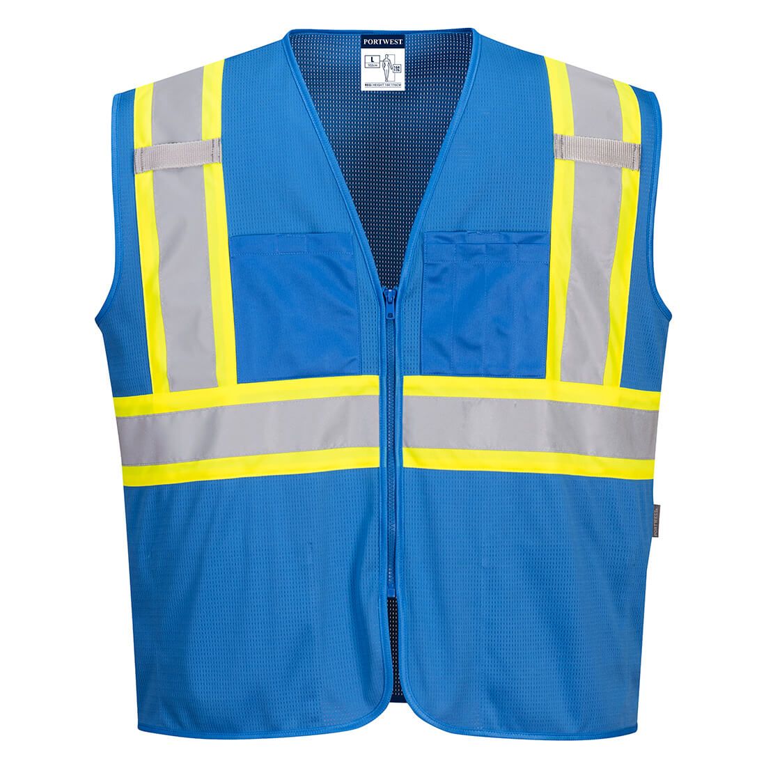 Royal Blue mesh safety vest with reflective yellow and gray tape from GlowSafetyVest