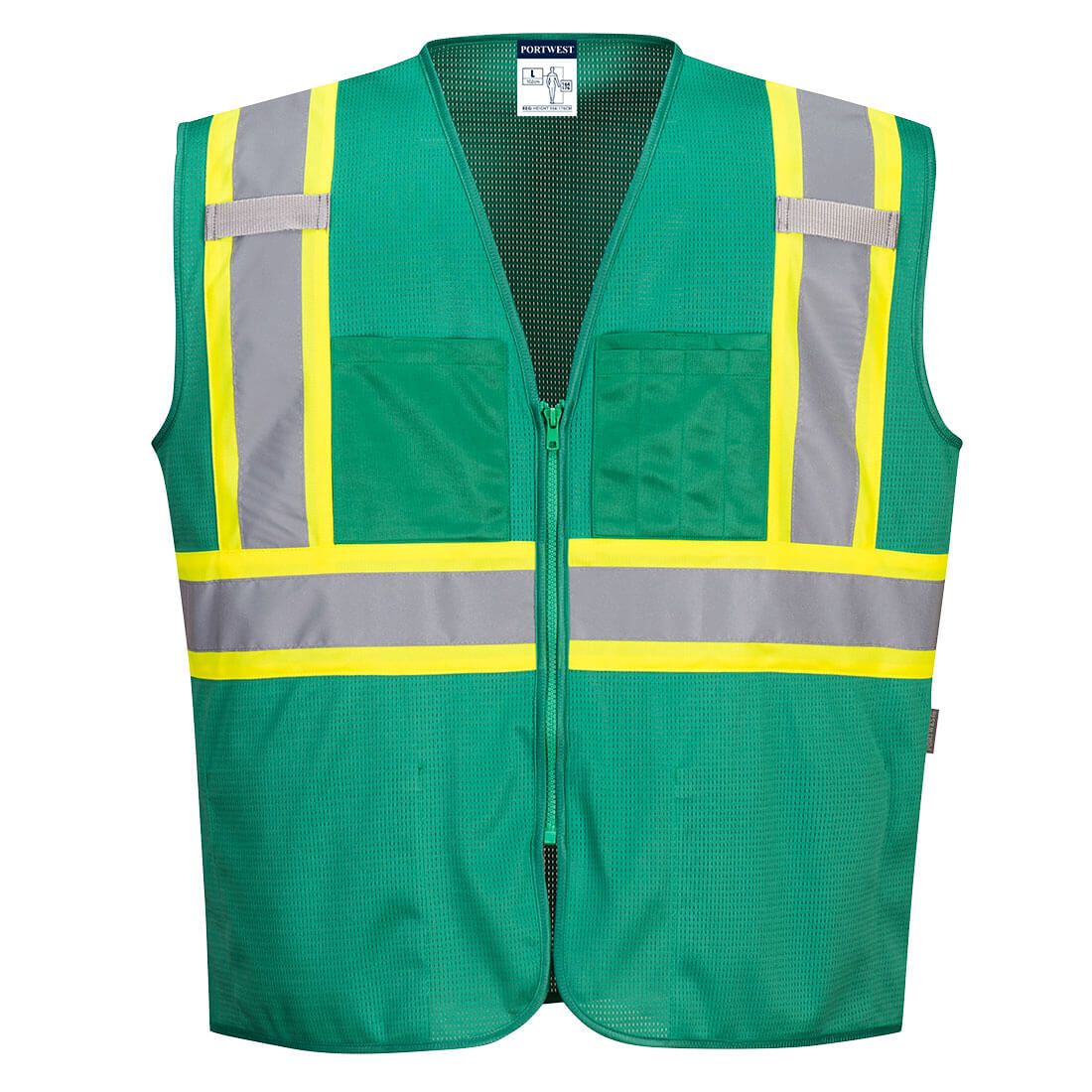 Green mesh safety vest with reflective tape from GlowSafetyVest