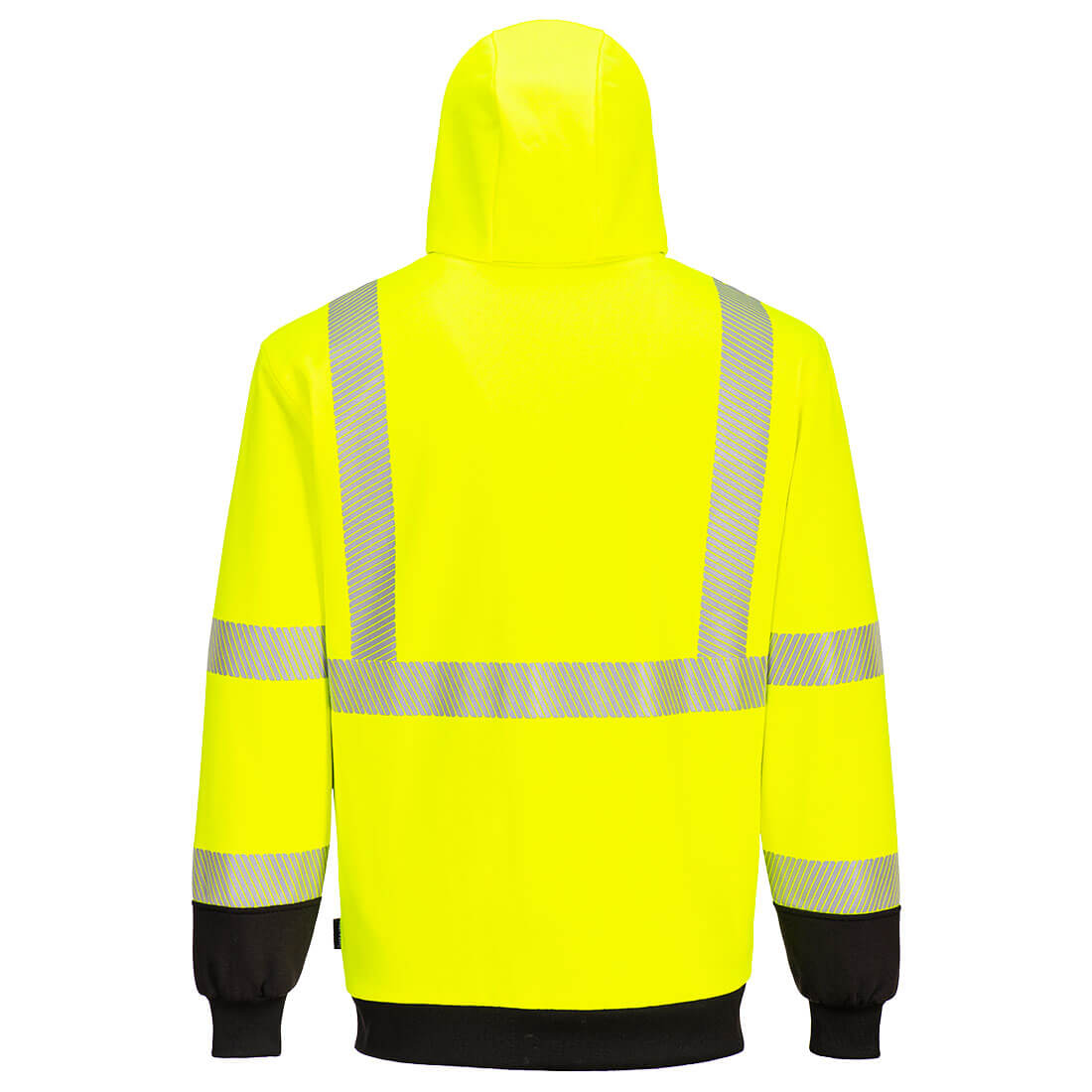 Yellow and Black High-visibility jacket with segmented reflective stripes from GlowSafetyVest