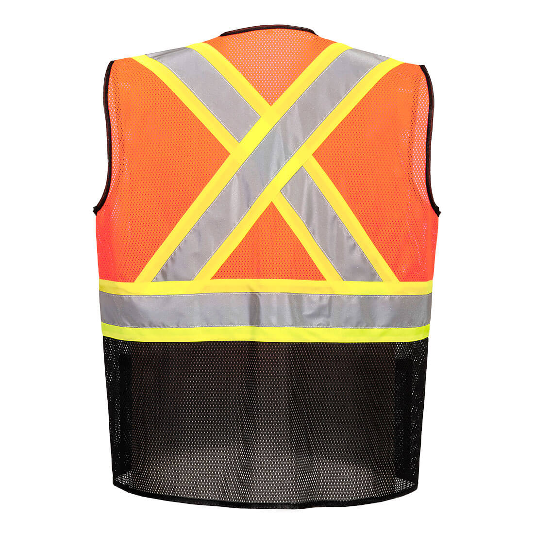 Orange and black safety vest with X back and reflective tape from GlowSafetyVest