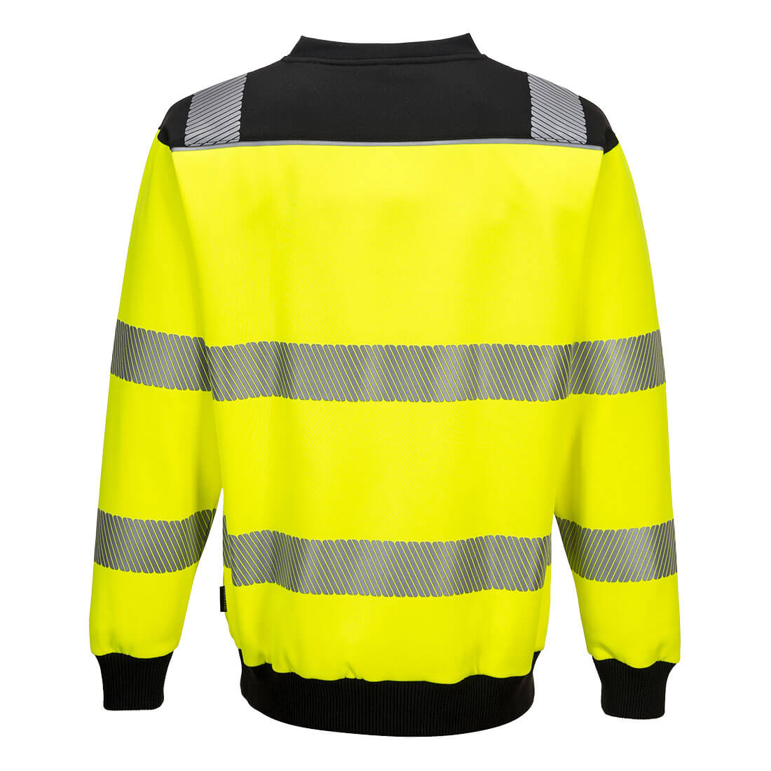 High-visibility yellow sweater with segmented reflective stripes from GlowSafetyVest