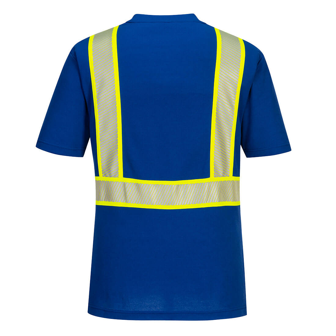 Royal Blue safety shirt with segmented reflective yellow and silver tape from GlowSafetyVest