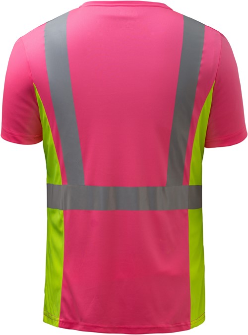 Pink womens safety shirt with reflective stripes from GlowSafetyVest
