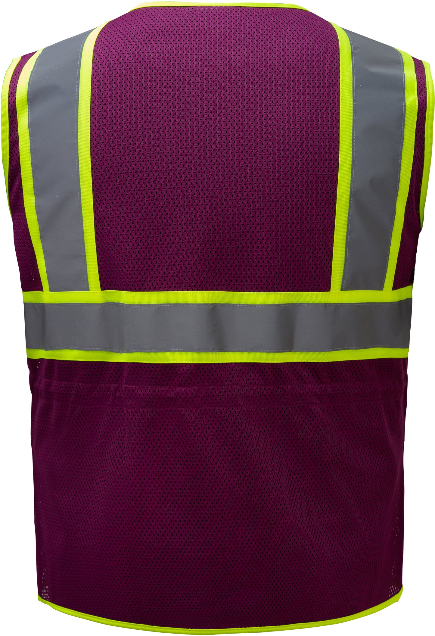 Womens purple plum mesh safety vest with reflective tape and yellow trim from GlowSafetyVest