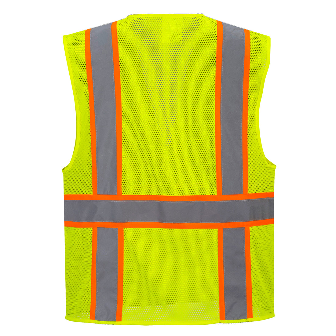 Yellow high-visibility executive safety vest with mesh back and reflective tape from GlowSafetyVest