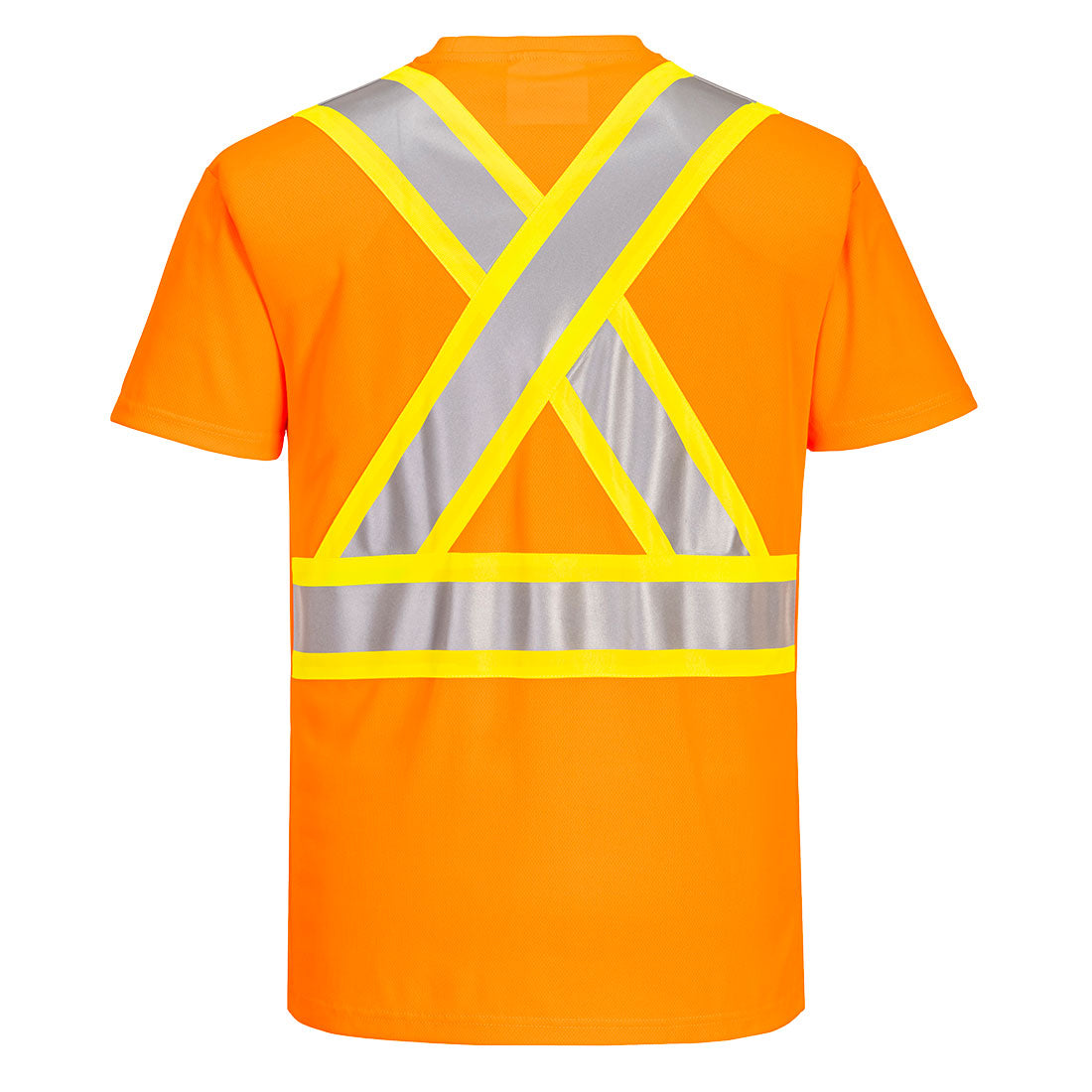 Custom Orange High-Visibility Pocket T-Shirt – Reflective X-Back ANSI & CSA