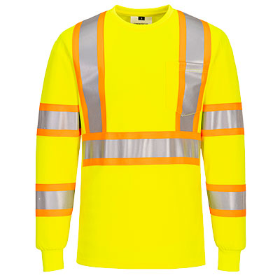 High-visibility yellow long-sleeve shirt with reflective stripes from Glowsafetyvest