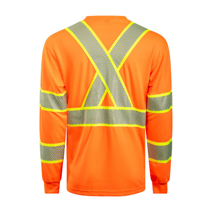 High Visibility Orange long sleeves shirt with X back from Glowsafetyvest Back View