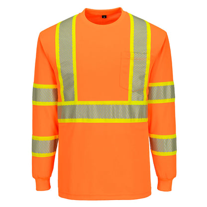 High Visibility Orange long sleeves shirt with X back from Glowsafetyvest Front view