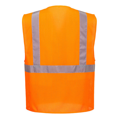 Orange Economy safetyvest with reflective stripes and Zipper Closure from Glowsafetyvest