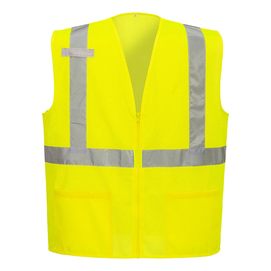 Yellow  Mesh safety vest with reflective stripes and zipper closure from Glowsafetyvest