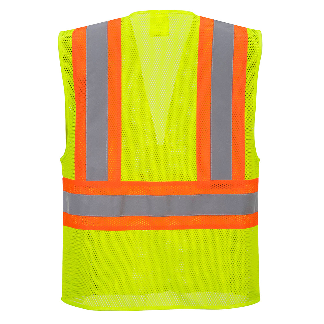 Custom yellow executive safety vest with six storage pockets, zipper front closure, and reflective tape in Glowsafetyvest