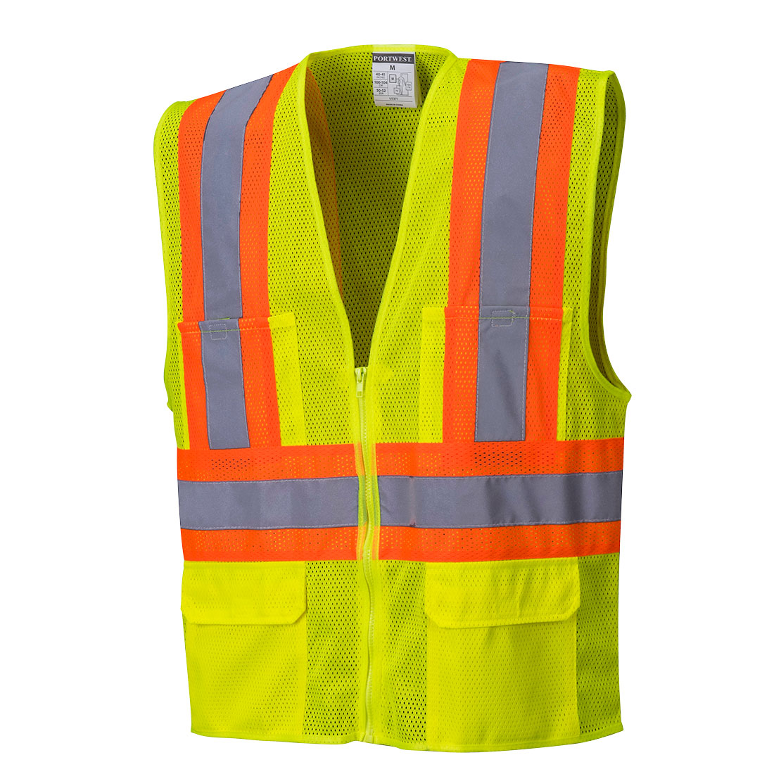 Custom yellow executive safety vest with six storage pockets, zipper front closure, and reflective tape in Glowsafetyvest