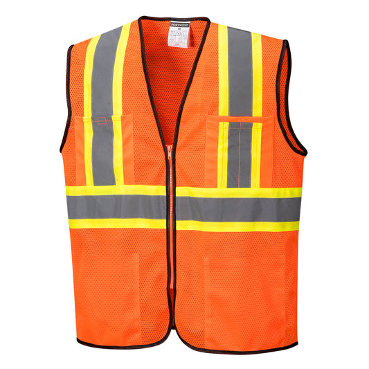 Custom Orange Frisco Executive Safety Vest – 4 Pocket Mesh Design