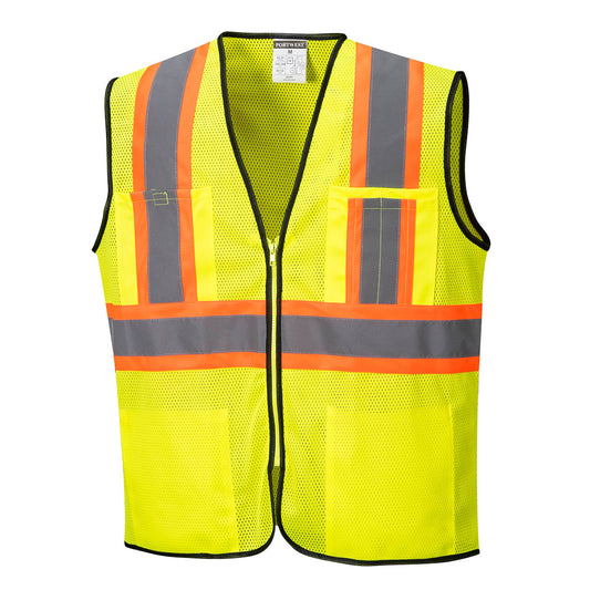 Custom Yellow Frisco Executive Safety Vest – 4 Pocket Mesh Design