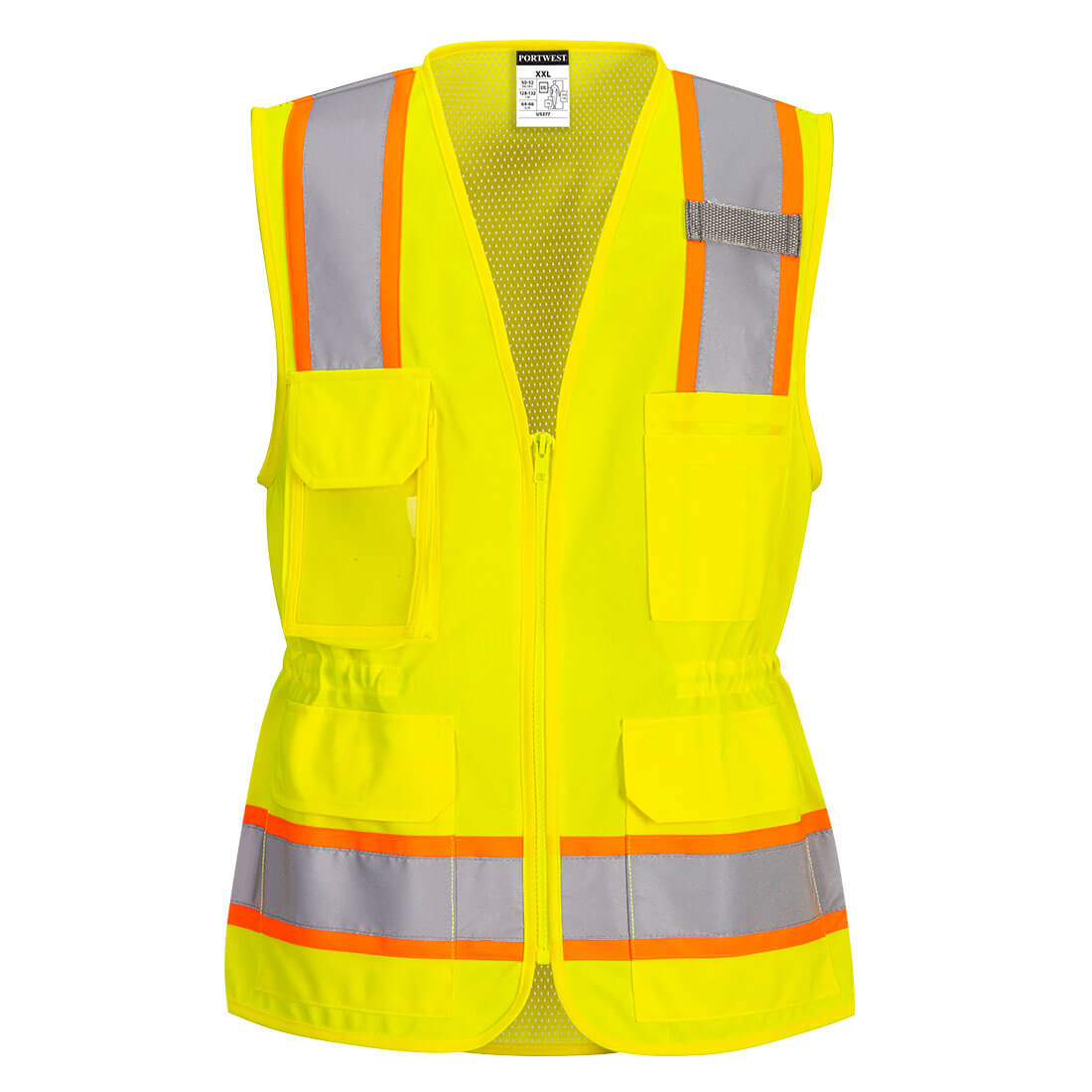 Yellow womens safety vest with reflective stripes from Glowsafetyvest