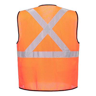Orange safety vest with reflective X-back stripes and black trim from Glowsafetyvest