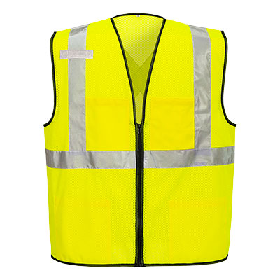 Yellow safety vest with reflective stripes and Black Trim from Glowsafetyvest.