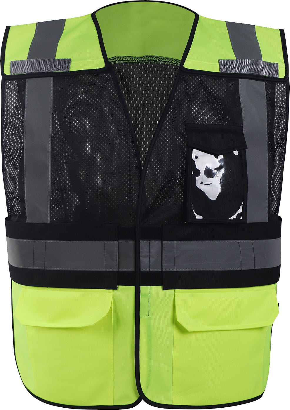 High-visibility lime and black breakaway safety vest with reflective tape from GlowSafetyVest