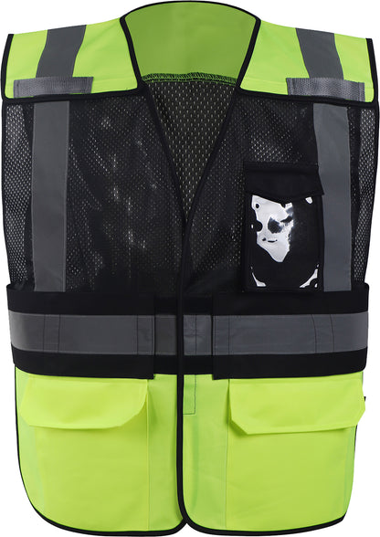High-visibility lime and black breakaway safety vest with reflective tape from GlowSafetyVest