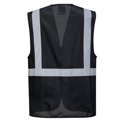 Black executive safety vest with reflective tape from GlowSafetyVest
