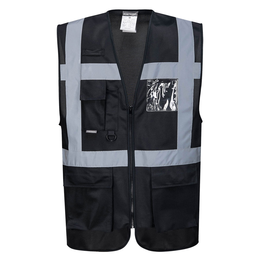 Black executive safety vest with reflective tape from GlowSafetyVest