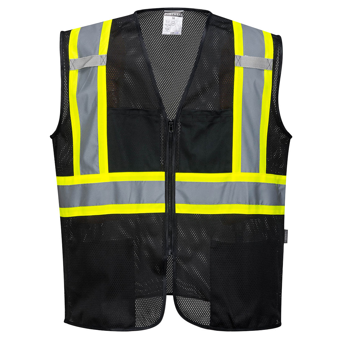 Black mesh safety vest with reflective yellow and gray tape from GlowSafetyVest