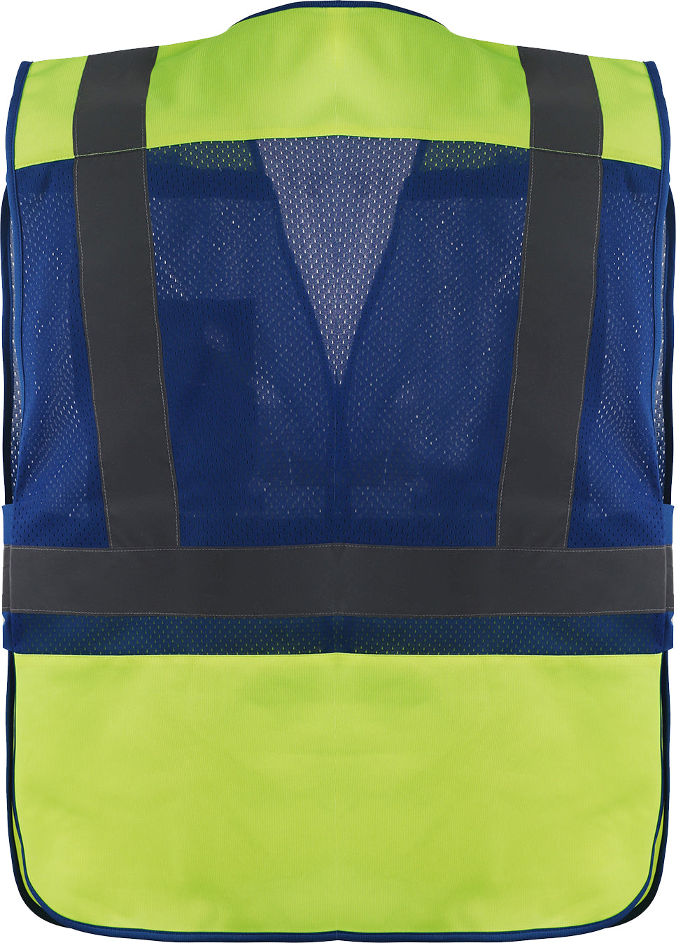 Two-tone lime and blue breakaway safety vest with reflective tape from GlowSafetyVest