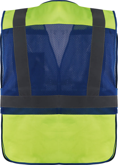 Two-tone lime and blue breakaway safety vest with reflective tape from GlowSafetyVest