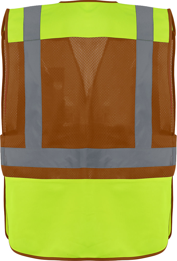 Lime and Brown High-visibility safety vest with reflective tape from GlowSafetyVest