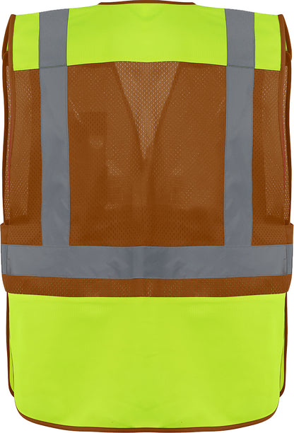 Lime and Brown High-visibility safety vest with reflective tape from GlowSafetyVest