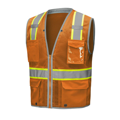 Brown hi-vis mesh safety vest with silver reflective stripes from GlowSafetyVest