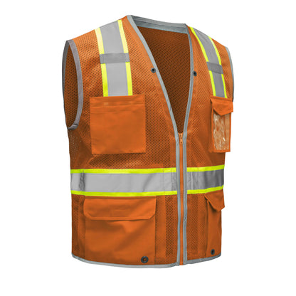 Brown hi-vis mesh safety vest with silver reflective stripes from GlowSafetyVest