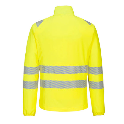 High-visibility modern design yellow and black jacket with segmented reflective stripes from GlowSafetyVest