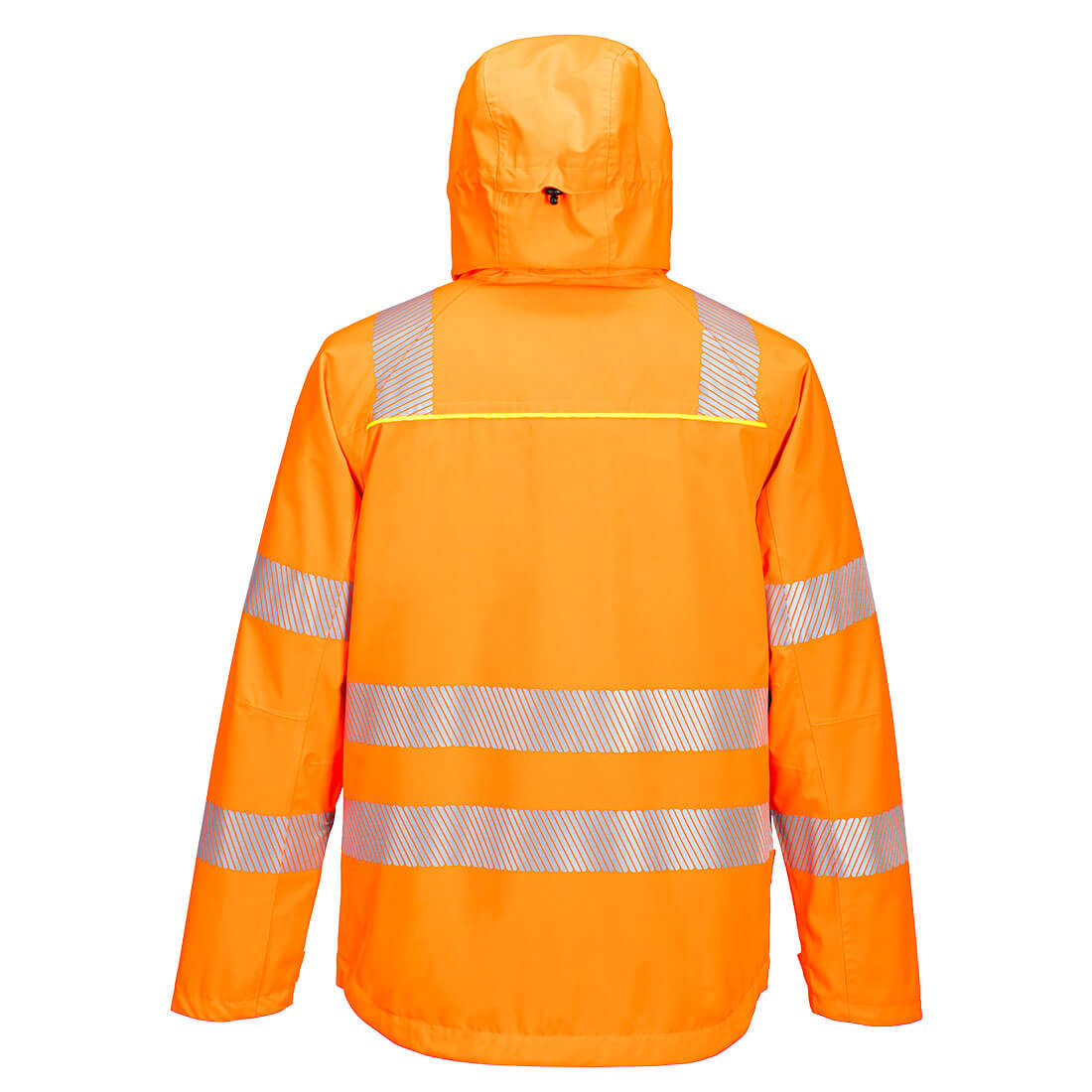 Orange modern ANSI safety jacket with segmented reflective stripes from GlowSafetyVest