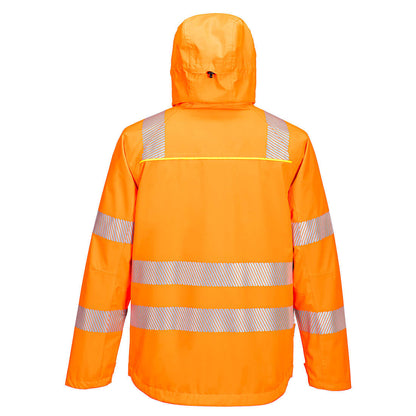 Orange modern ANSI safety jacket with segmented reflective stripes from GlowSafetyVest