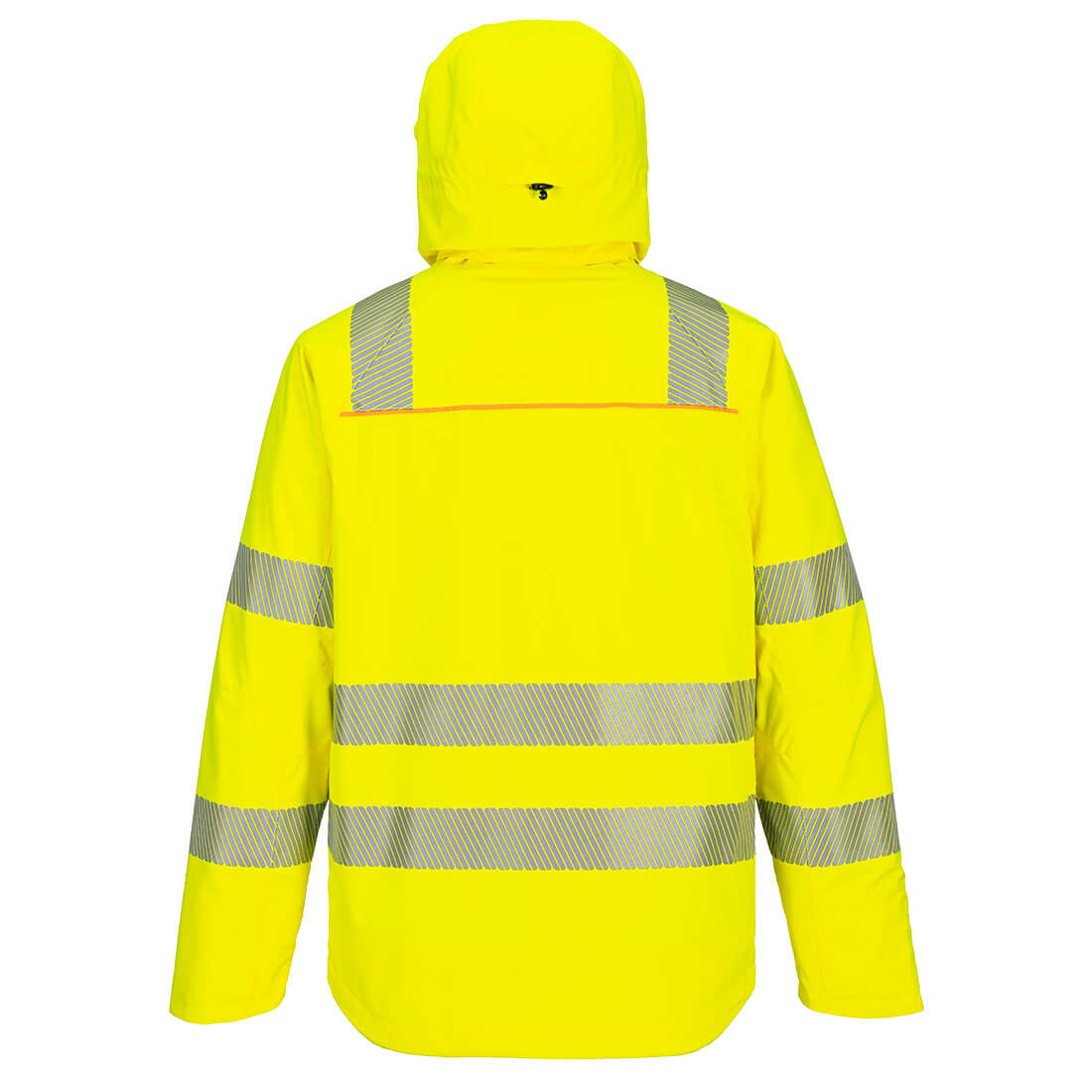 Yellow hi-vis modern safety jacket with segmented reflective stripes from GlowSafetyVest