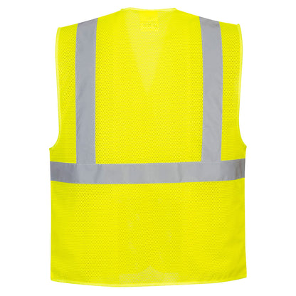 Yellow mesh safety vest with velcro closure and reflective tape from GlowSafetyVest