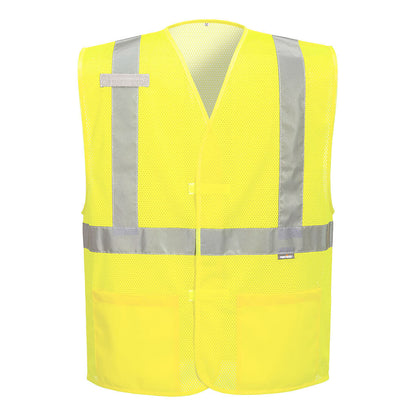 Custom yellow mesh safety vest with external storage pockets and breathable mesh fabric from Glowsafetyvest