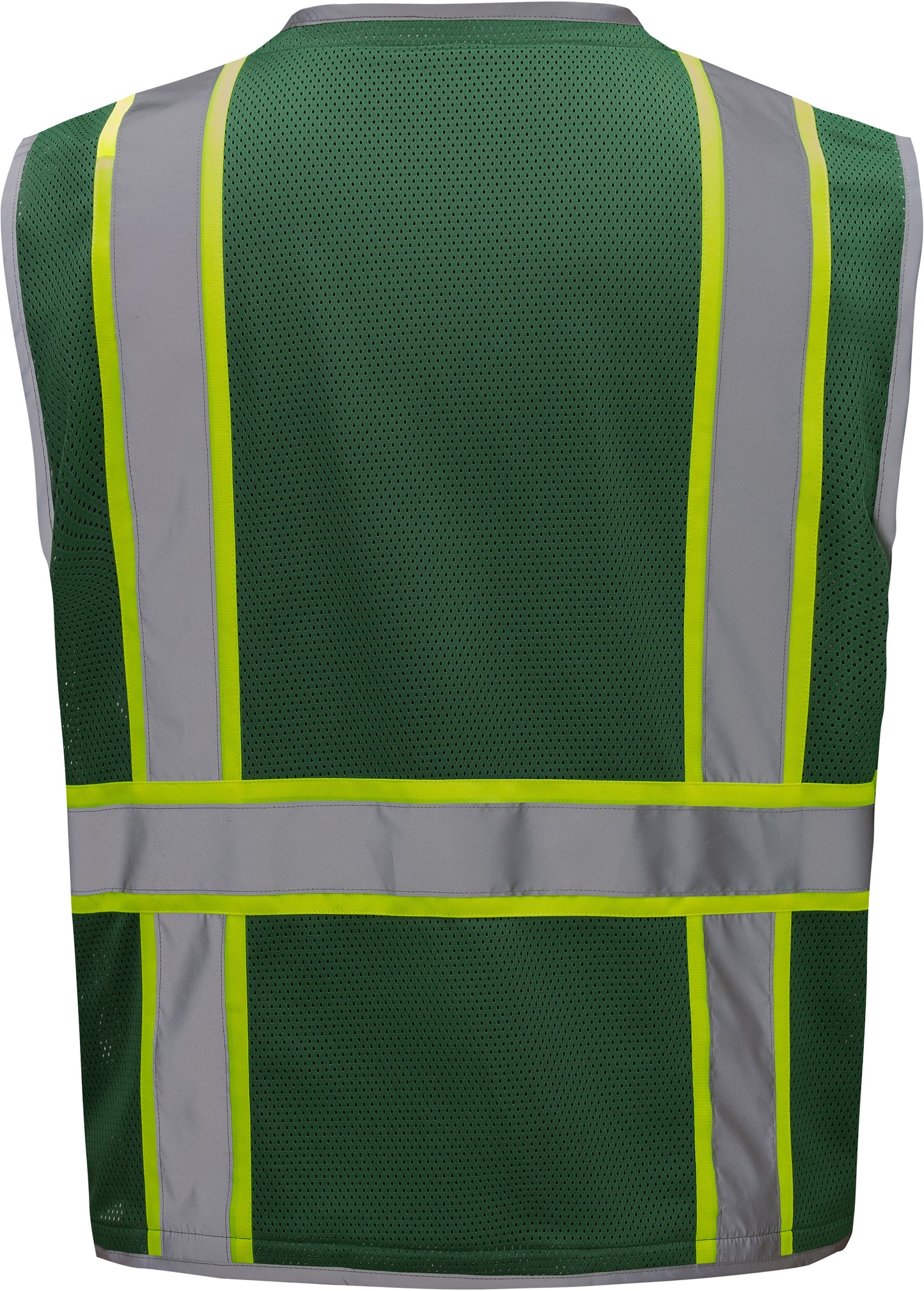 Green hi-vis mesh safety vest with silver reflective stripes from GlowSafetyVest