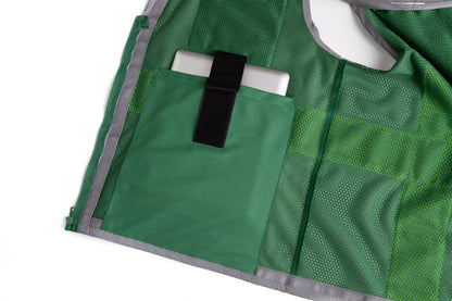Green hi-vis mesh safety vest with silver reflective stripes from GlowSafetyVest