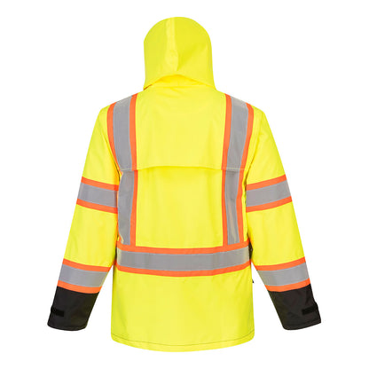 Yellow hi-vis contrast safety jacket with reflective stripes from GlowSafetyVest