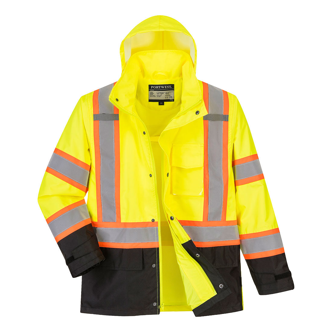 Yellow hi-vis contrast safety jacket with reflective stripes from GlowSafetyVest