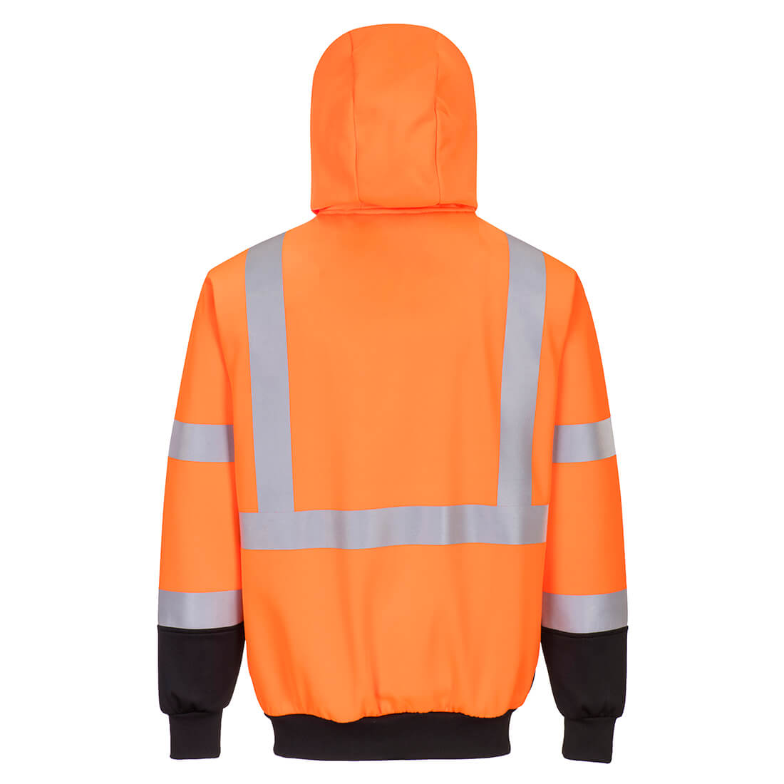 Orange and black h-vis safety hoodie jacket with reflective stripes from GlowSafetyvest