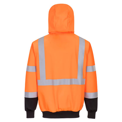 Orange and black h-vis safety hoodie jacket with reflective stripes from GlowSafetyvest