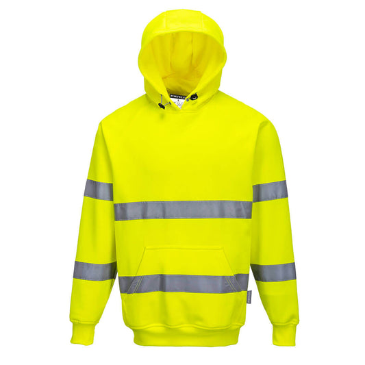 Yellow hi-vis safety hoodie with reflective stripes from GlowSafetyVest