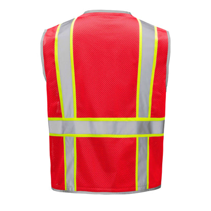Bright red mesh hi-vis safety vest with reflective stripes from GlowSafetyVest