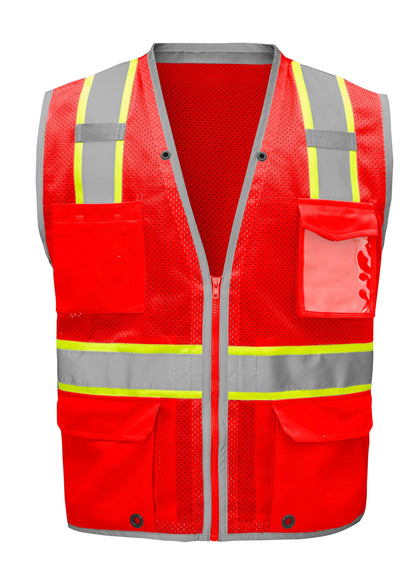 Bright red mesh hi-vis safety vest with reflective stripes from GlowSafetyVest