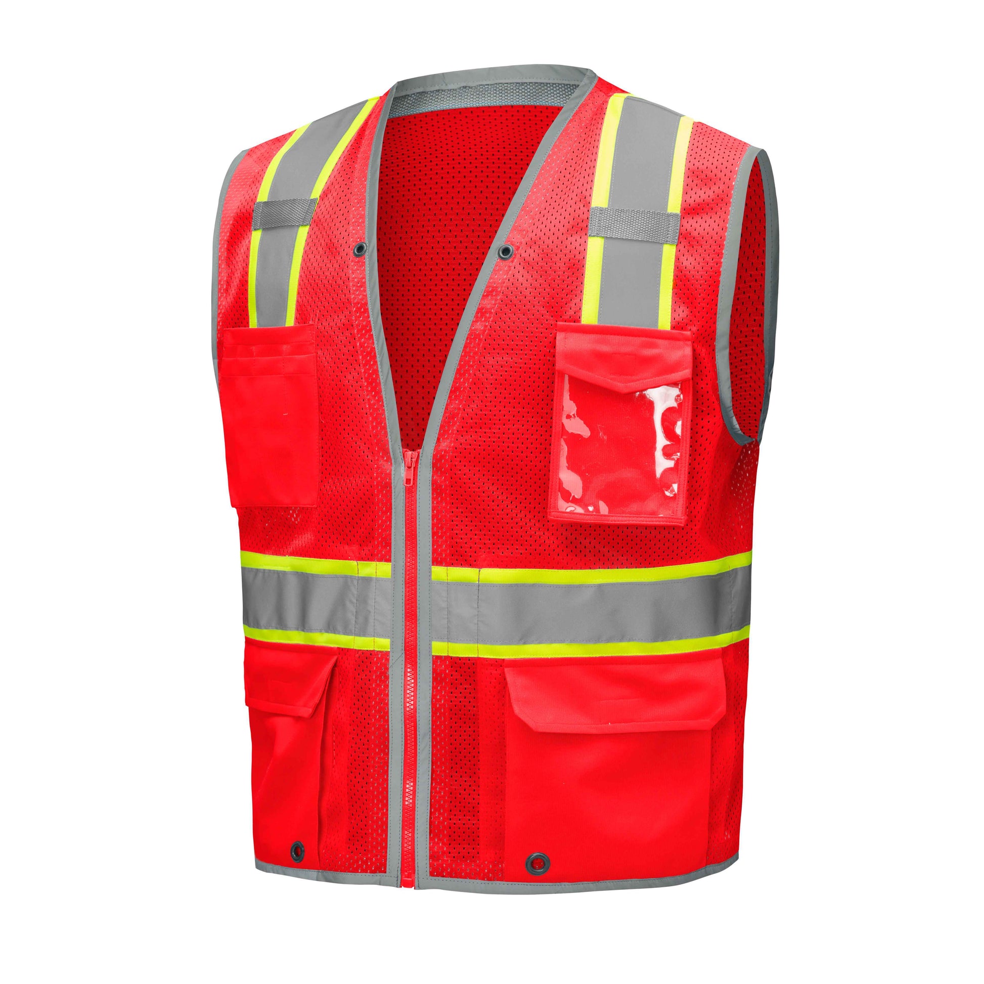 Bright red mesh hi-vis safety vest with reflective stripes from GlowSafetyVest